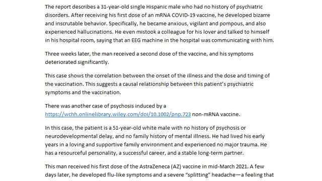 Psychosis linked To Covid-19 Vaccines