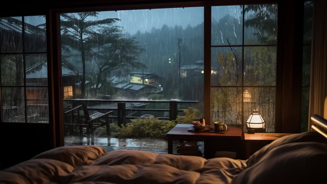 Soothing Rain Sounds _ Come in to the bed and close your eyes to feel the rain-(HD)