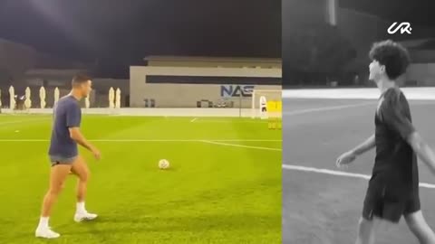 Cristiano Jr. dares to challenge me... with a freekick!