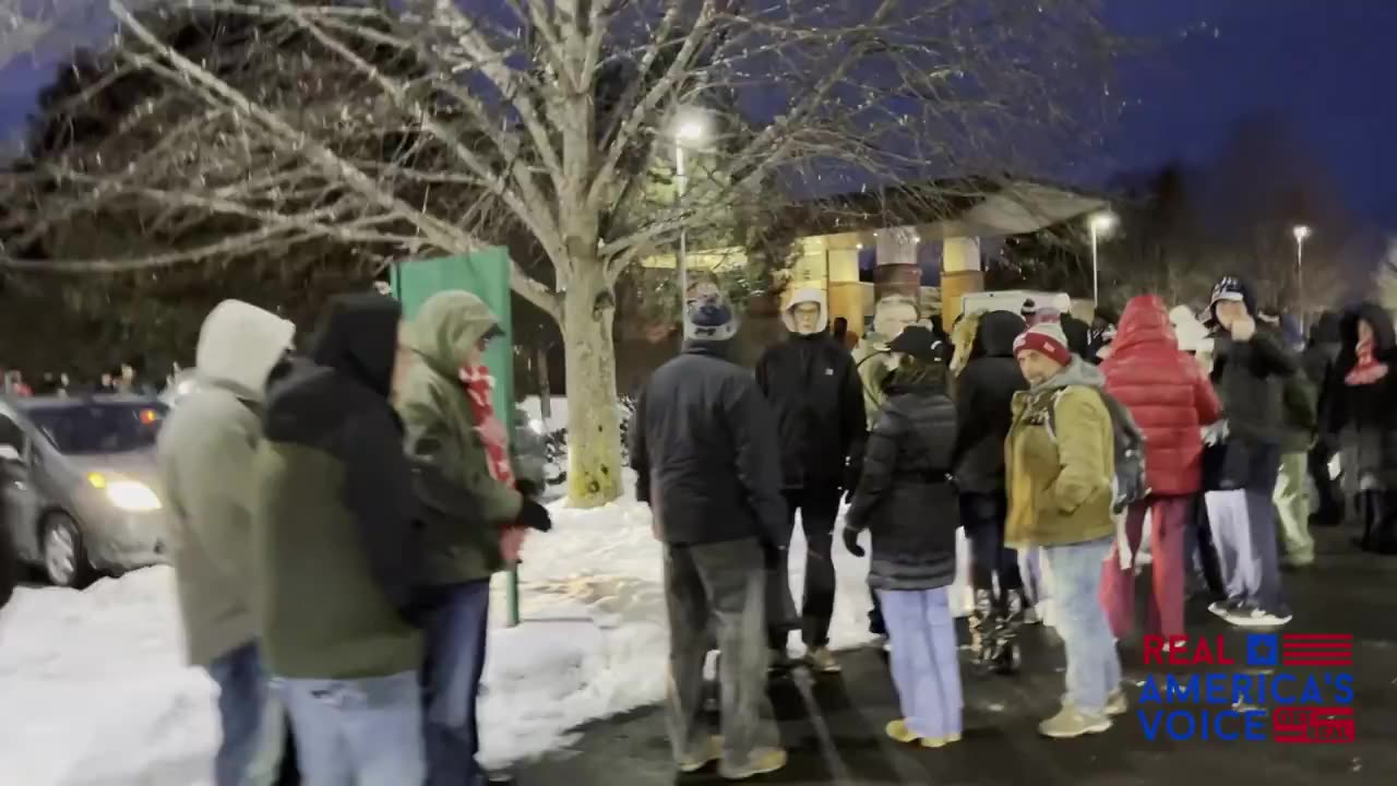 The lineup of patriots braving the freezing cold to see President Trump speak