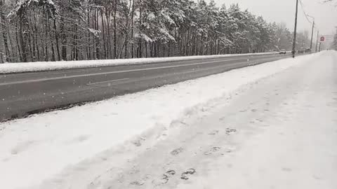 Snow street in slow mo