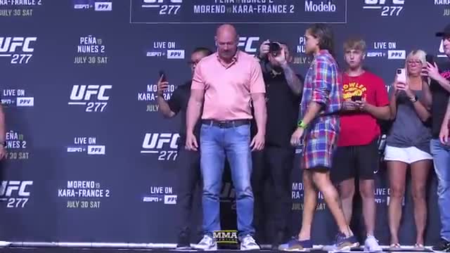 UFC 277 Staredowns- Pena, Nunes Square Up; Derrick Lewis Spooks Dana White