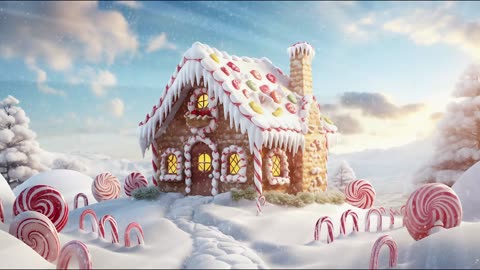 Christmas Gingerbread House Ambience, Christmas Background, Winter Wonderland with Snow Falling