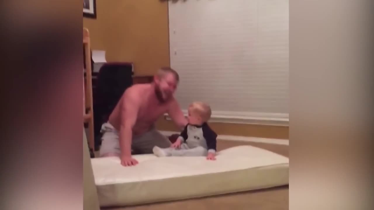 Dad makes baby fly in the air, funny and cute