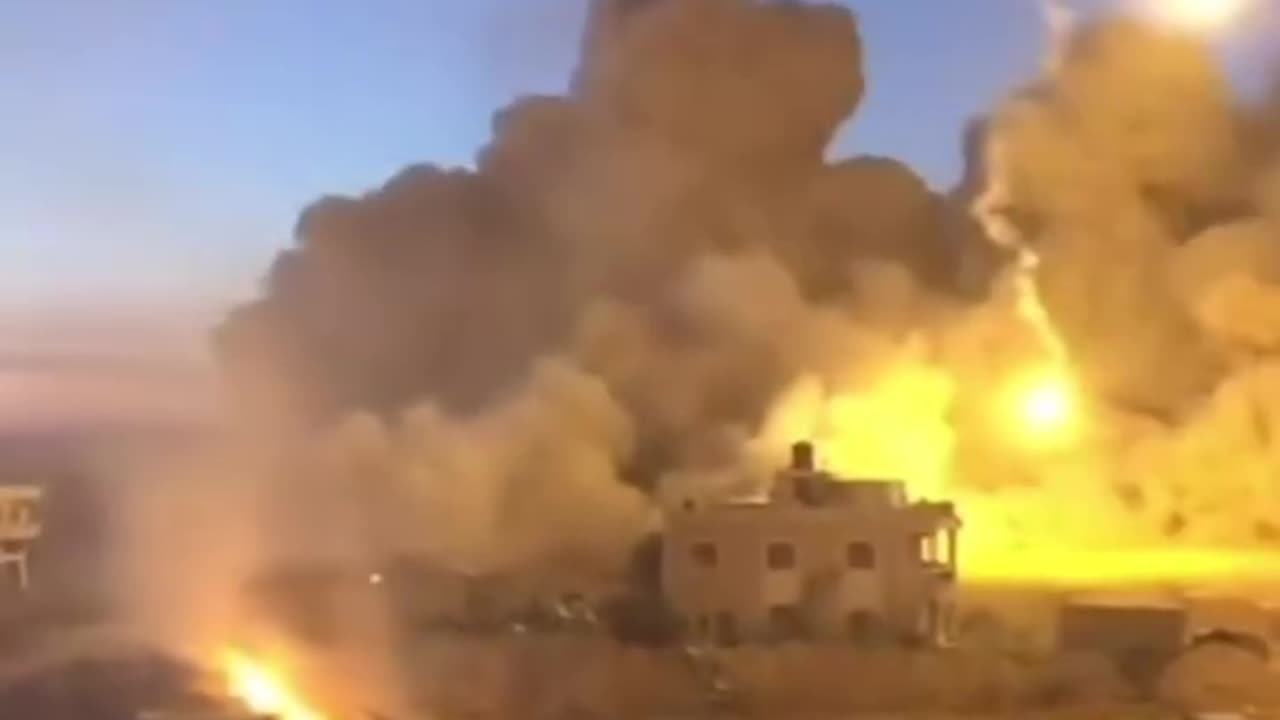 Footage showing the Israeli occupation army demolishing a residential block in northern Gaza Strip