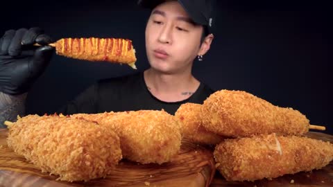 ASMR MOZZARELLA CORN DOGS MUKBANG- COOKING & EATING SOUNDS + THANK YOU FOR 10 MILLION SUBS