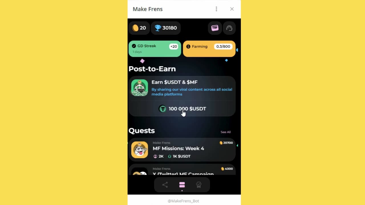 new mining mini app bot telegram make frens