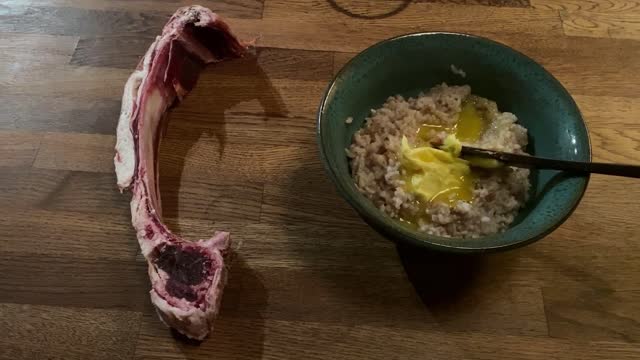 Raw Aged Lamb Rib and Heirloom Rice and Raw No Salt Butter