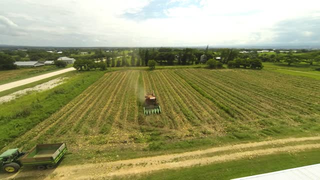 Birdseye view of harvesting timelapse