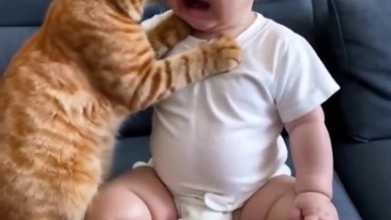 Cat & child love cute sweet