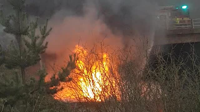 Massive Burning Truck on Motorway