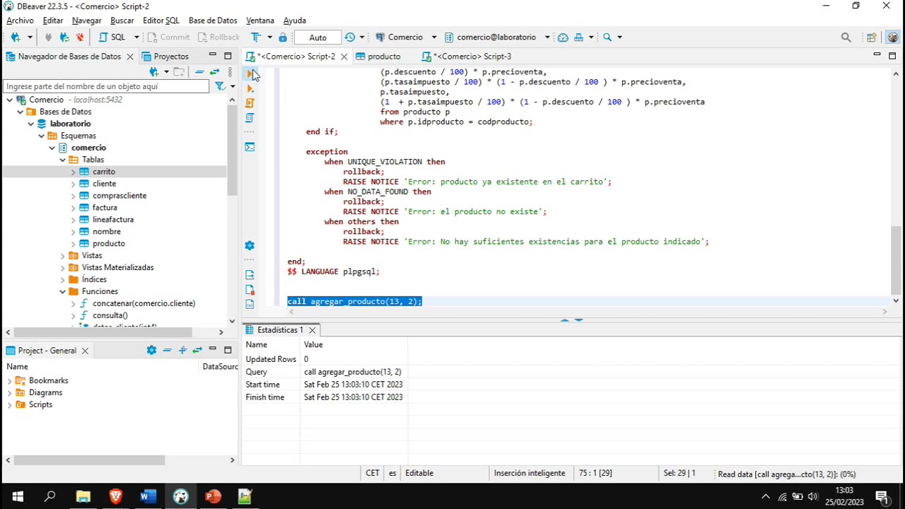 Lenguaje SQL y PostgreSQL parte 28. Procedimientos almacenados, parte 8.