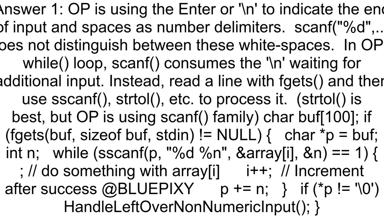 How to get integer input in an array using scanf in C