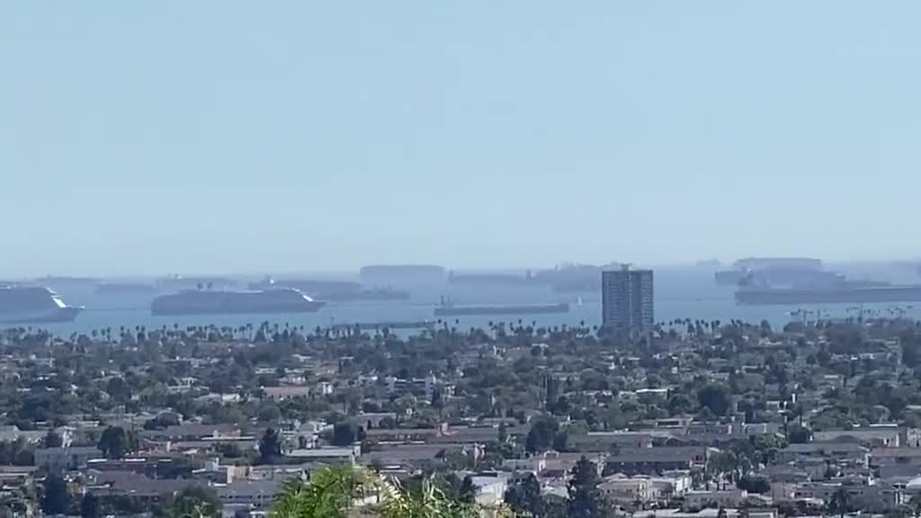 Cargo ships full of goods are stuck outside California harbors as far as the eye can see