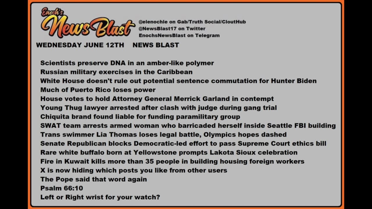 Wednesday, June 12, 2024 News Blast