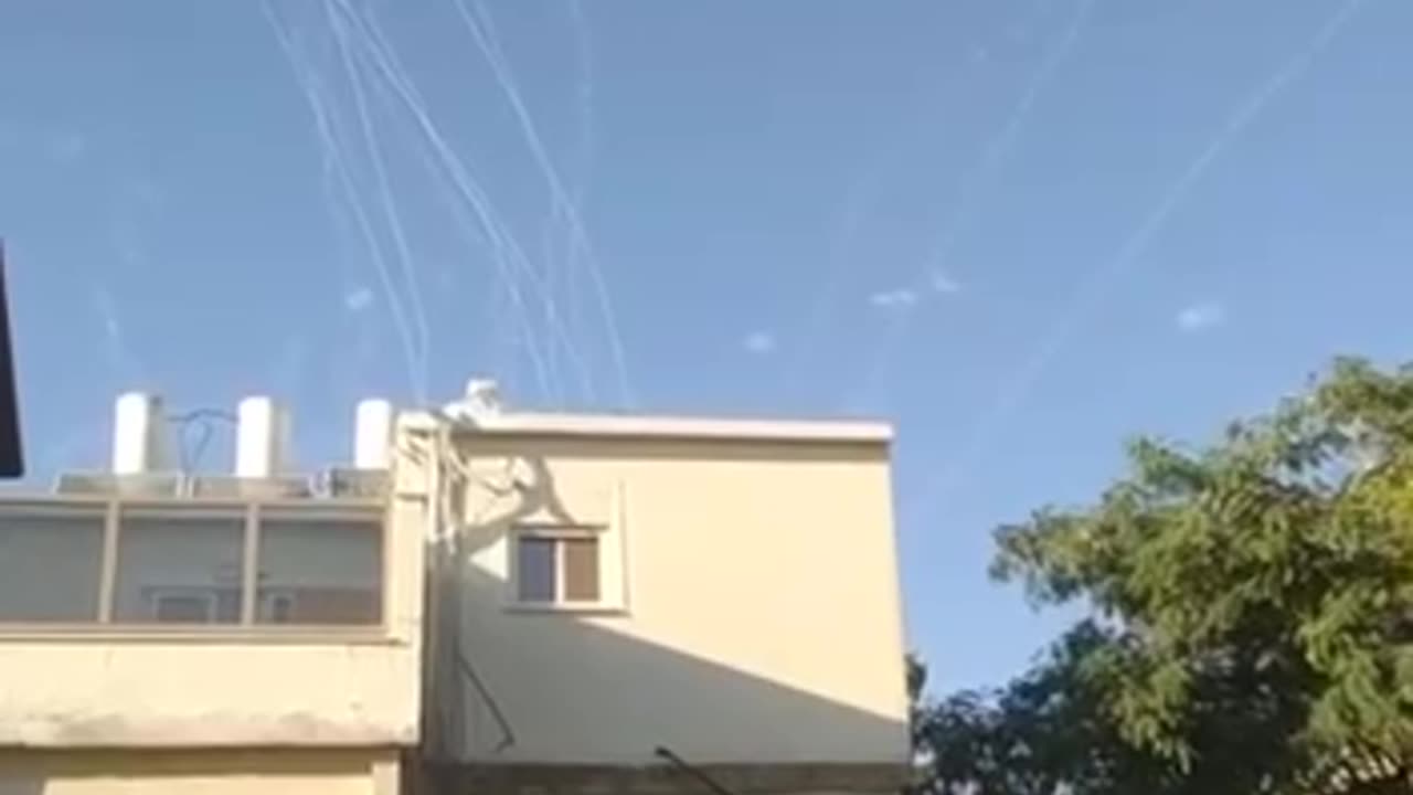 The sky in Safed, northern Israel. A rocket hit a residential building. Hezbollah is