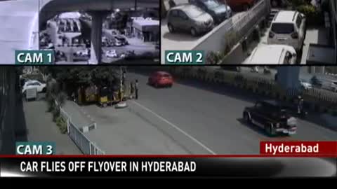 On Camera, Speeding Car Skids Off Hyderabad Flyover, Crashes, Kills 1