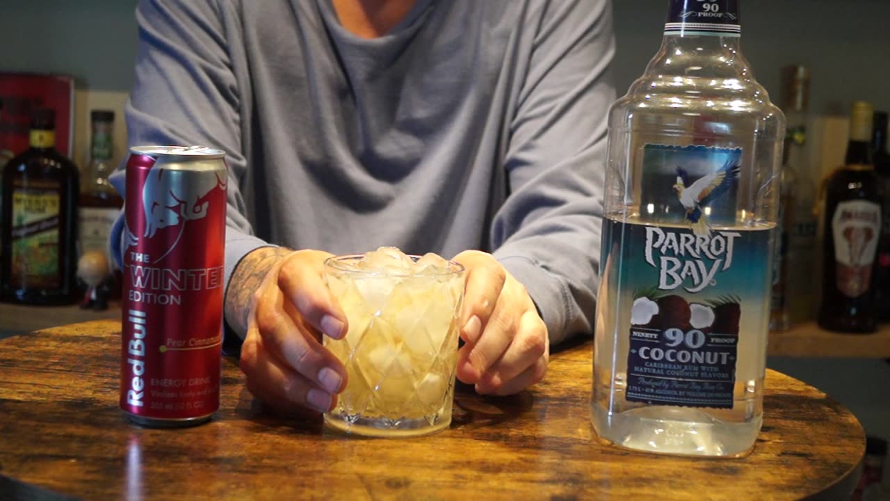 Parrot Bay 90 proof Coconut Rum & Red Bull Winter Edition Pear Cinnamon