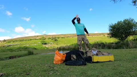 Test footage before filming packing Last items at a wildcamp. Dartmoor. .