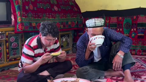 easy food fun. two chinese, grandfather and grandson,,