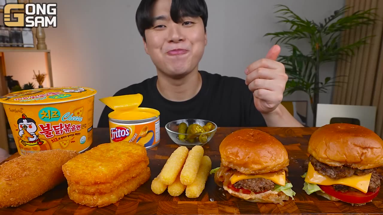 ASMR MUKBANG | CHEESE BURGER, Cheese stick, Fire Noodles, hot dog recipe ! eating