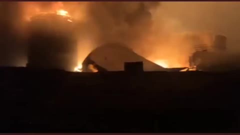 Oil refinery is set a blaze by the on going war