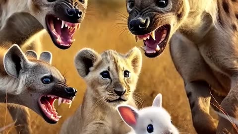 🐰Cute rabbit rescued the poor little lion cub #rabbit #cat #kitten #funny #ai