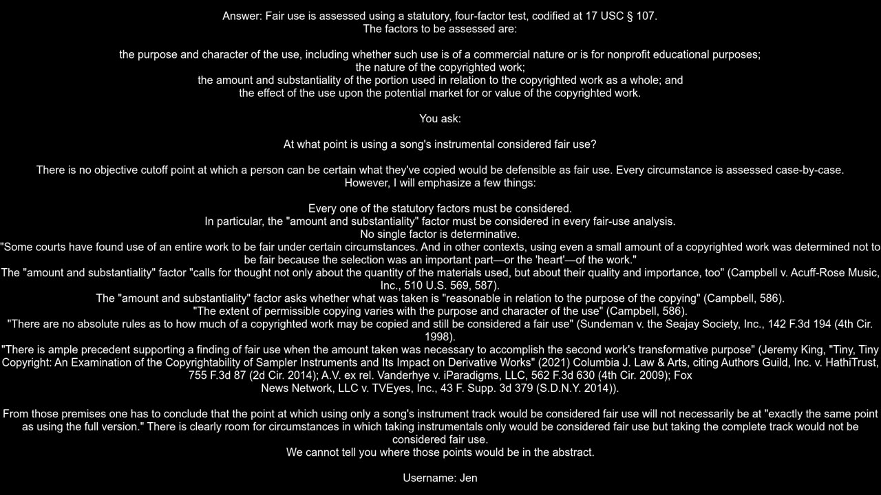 At what point is using a song39s instrumental considered fair use