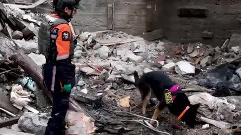 Search operations are ongoing at the site of the destroyed house in Dnipro