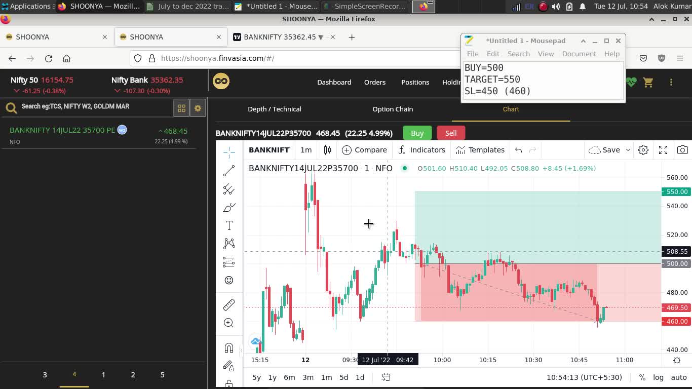 Bank Nifty Live Trading 12 July 2022 | Loss of 982 INR