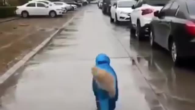 Good boy in raincoat