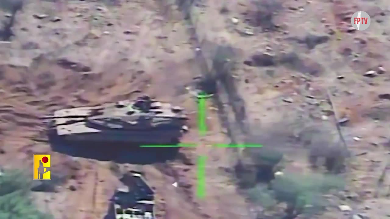 Hizbullah striking a Zionist MERKAVA tank in the Zarit colony, northern occupied Palestine, 19 Oct 2024