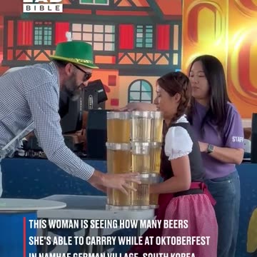 Girl embraces disaster at Oktoberfest stein carrying contest 🍻💦
