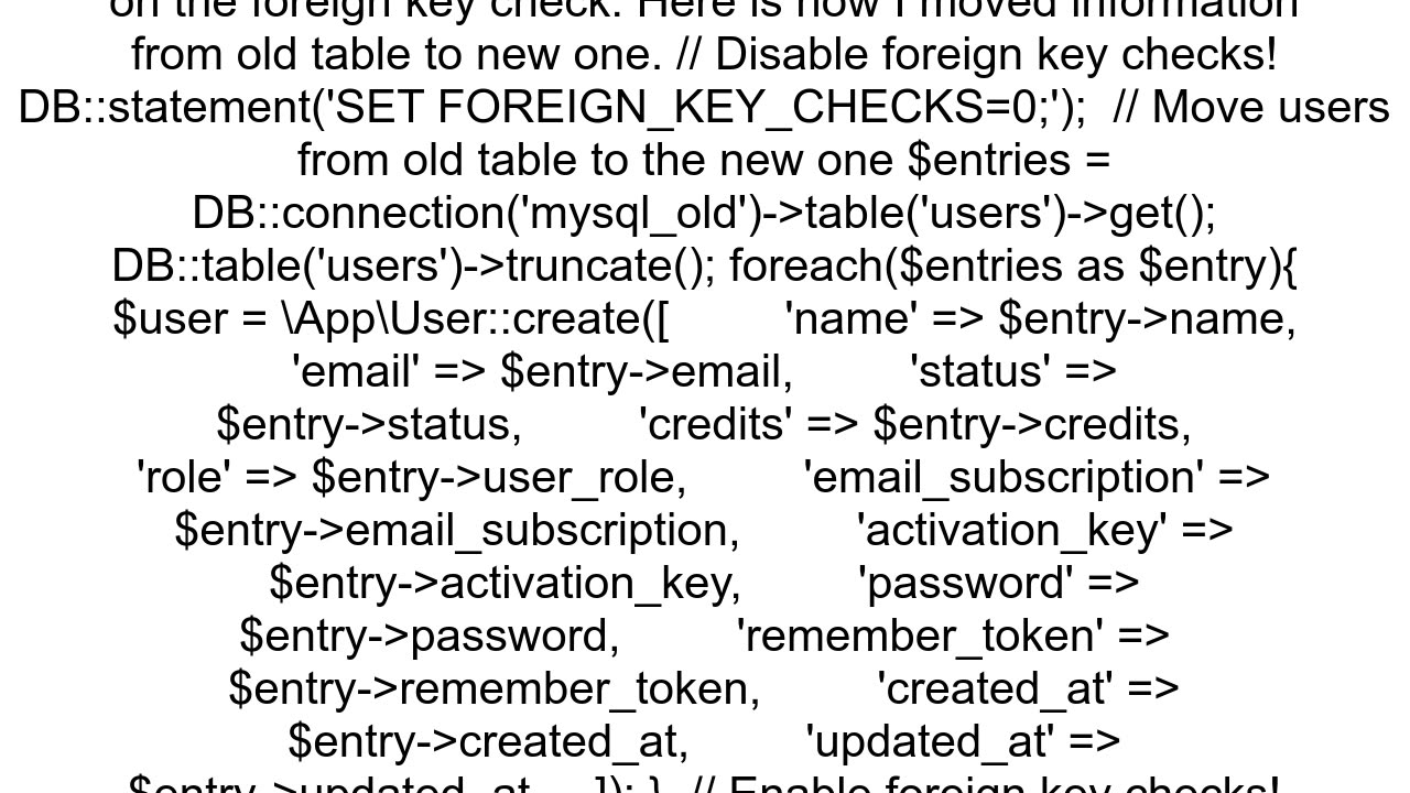 How to dynamically disable and enable foreign key check in laravel