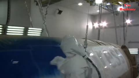 Incredible plane building & structure assembly line. Assembled airplane propeller. Airbus, Boeing