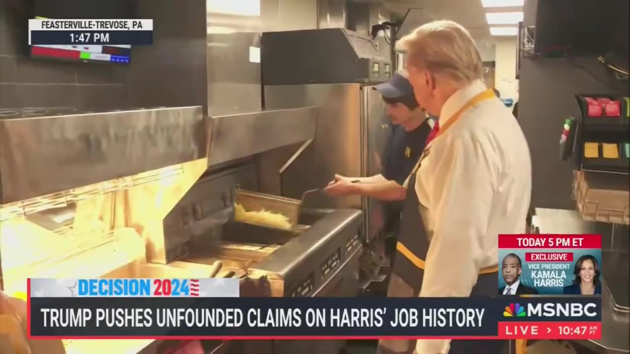 Trump at McDonald’s being shown how French fries are made