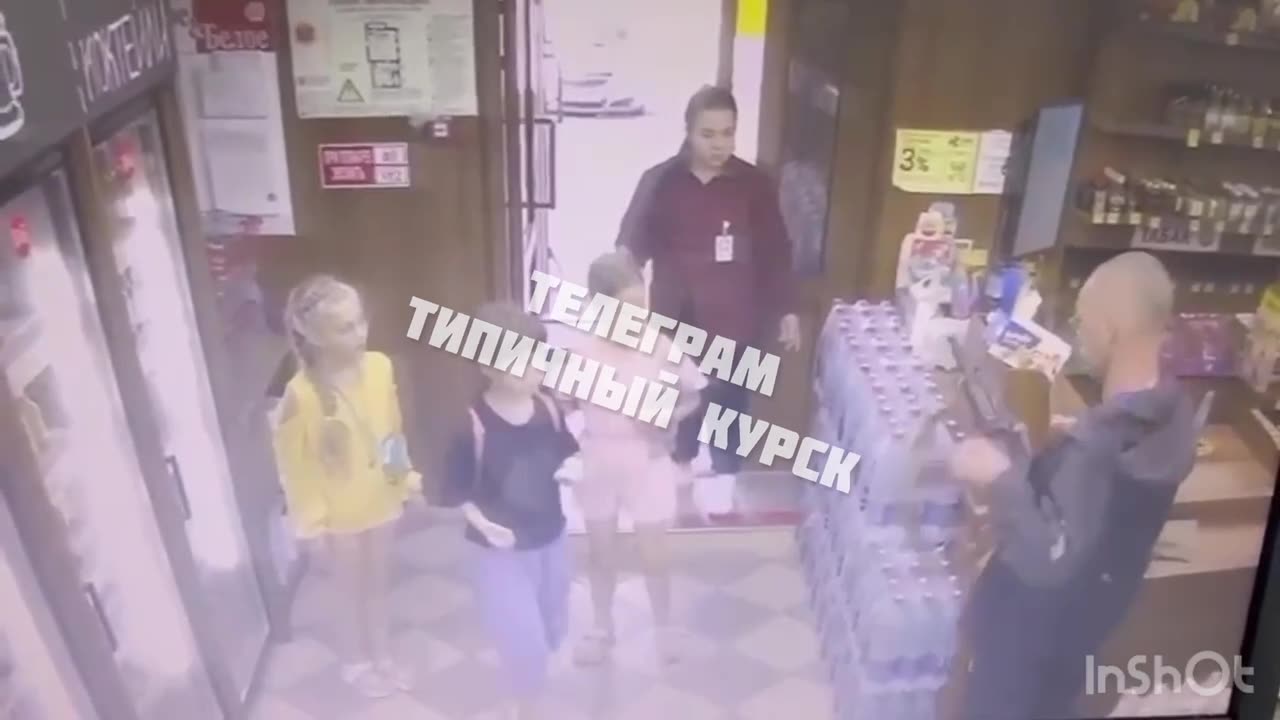 Russian Soldier Looting Store at Gunpoint