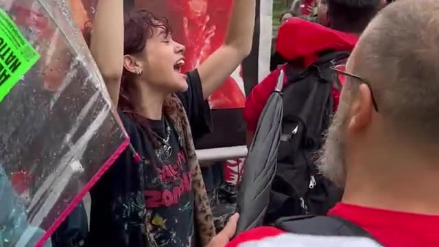 Outside the Whitehouse, Washington: A pro-abortion protester screams 'We love killing babies!'