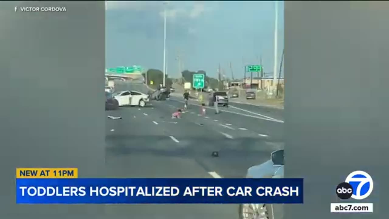 Toddlers in diapers survive being thrown from car after crash on freeway