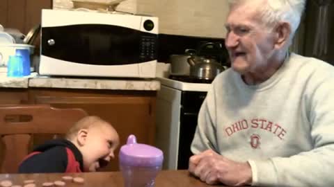 [Baby laugh] Grandpa making baby laugh