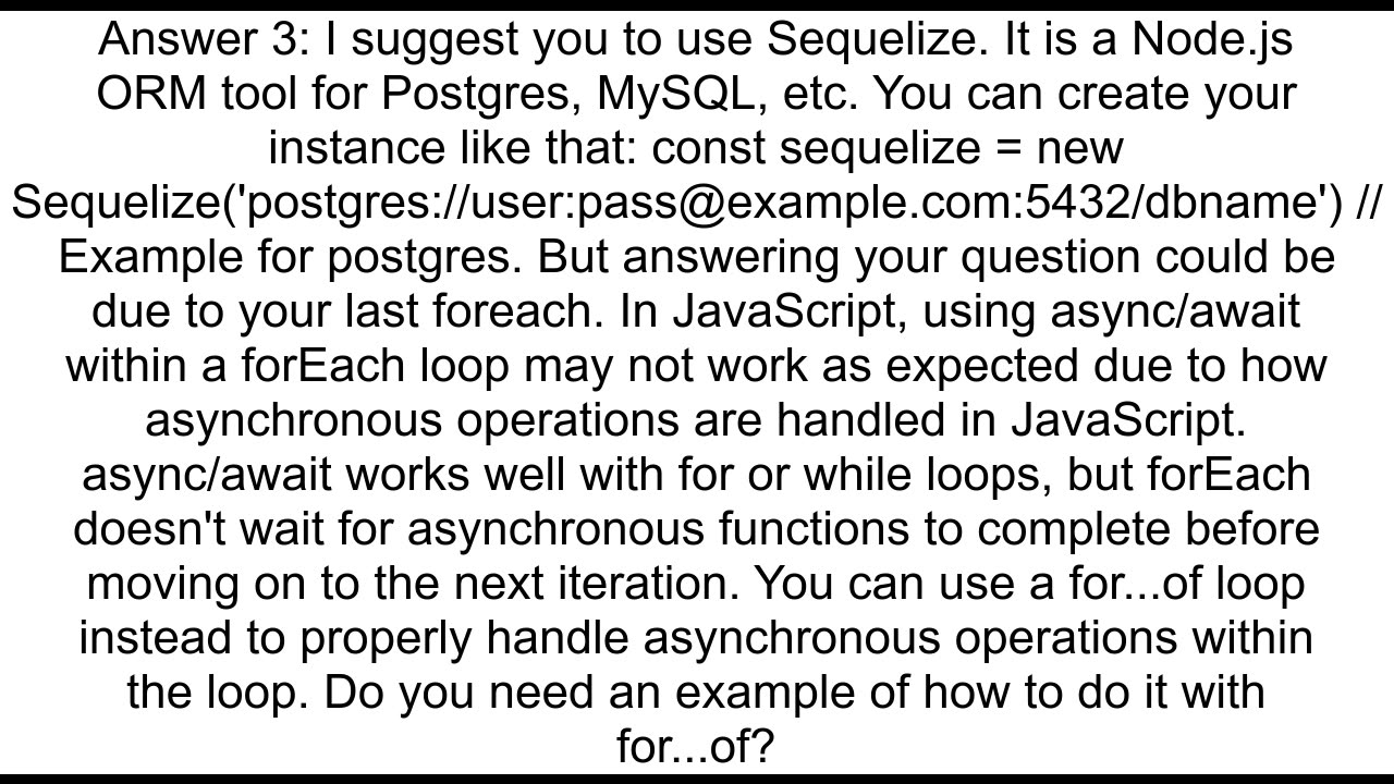 javascript MySQL using Promiseawaitasync constructs can39t get code to wait for query completion