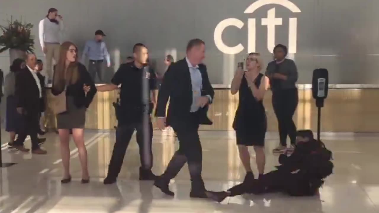 Climate change activist DECKED while staging a protest inside the Citibank HQ in New York