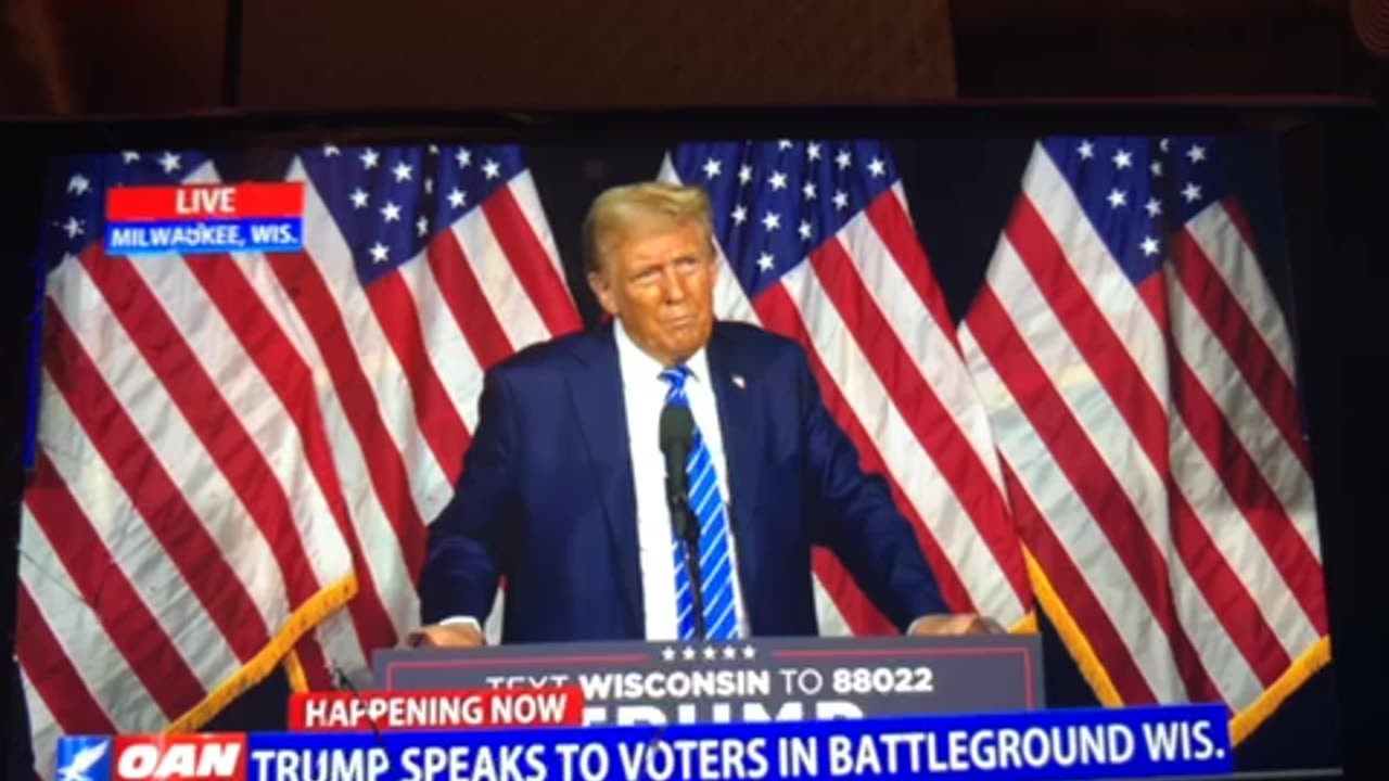 🦅OANN trump answers reporters questions battleground Wisconsin Tuesday 07:28 pm