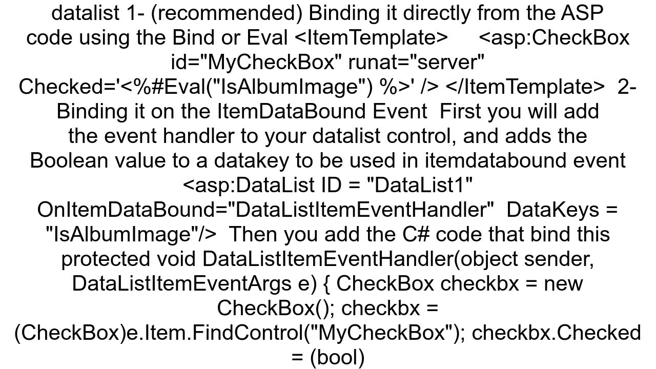 how to bind a value of datasource to a checkbox in datalist with Eval