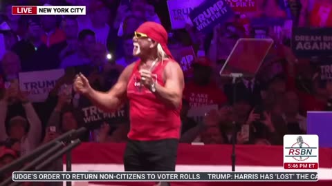 Hulk Hogan makes surprise appearance at Trump Rally Madison Square Garden New York.