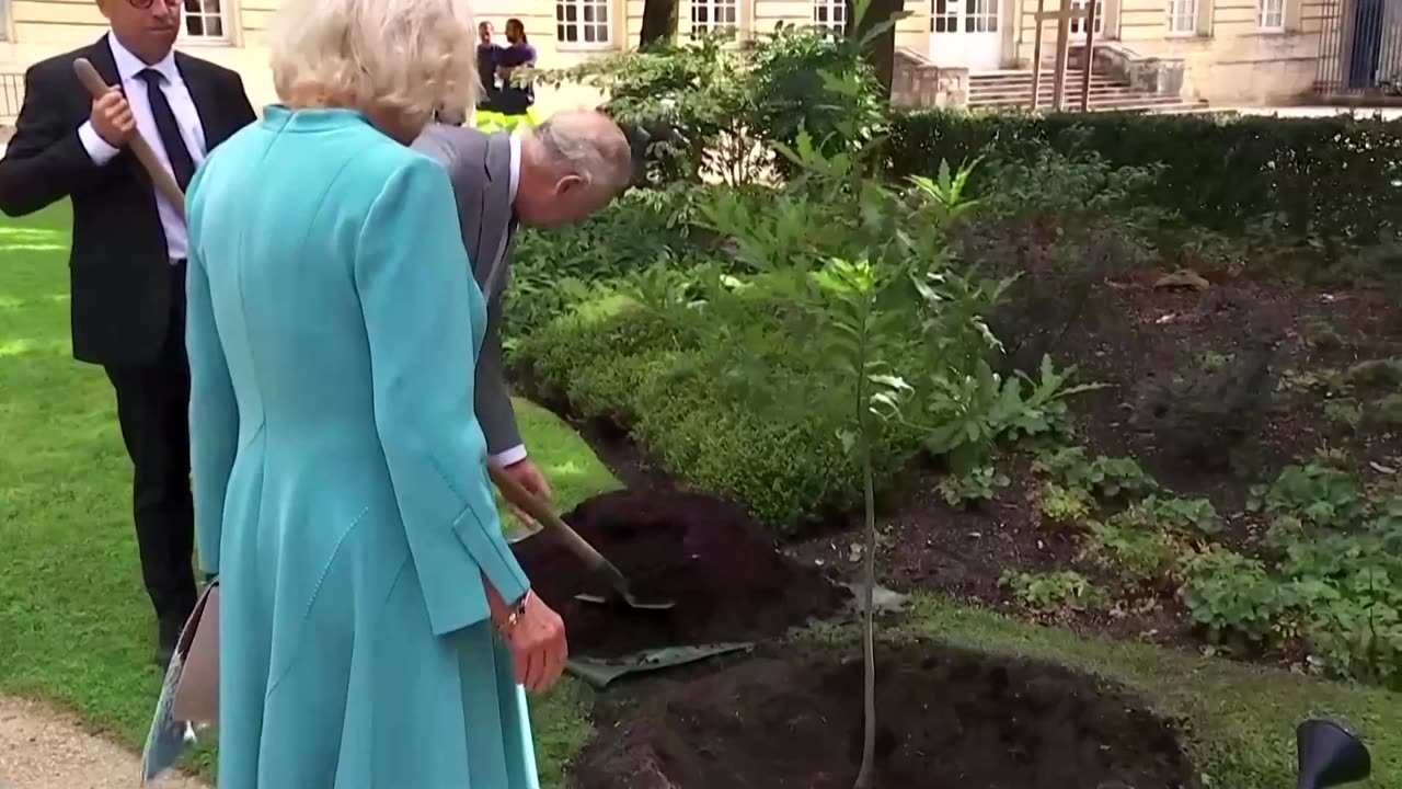 Britain's King plants tree, visits frigate in Bordeaux