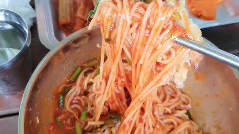 Bibim-Guksu and Seafood and Green Onion Pancake