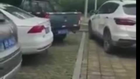 Pick up bumps illegally parked car away