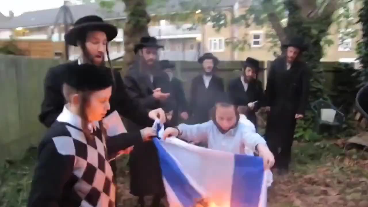 Pro-Palestinian anti-Zionist Jews burning the Israeli flag