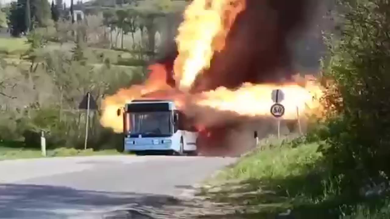 (INSANE) Flames Shooting Out of a Passenger Bus Full of Russian Conscripts in Belgorod